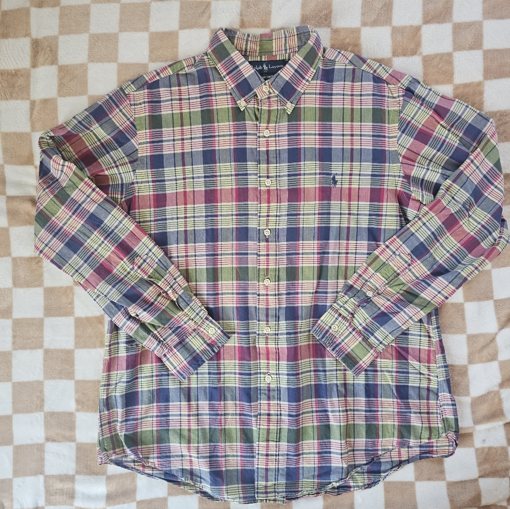 Ralph Lauren Multicolor Plaid Button-Down Long Sleeve Custom Fit XL Shirt